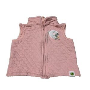 John Deere Pink Quilted Texture Farm Lamb Infant Front Zip Up Sleeveless Vest